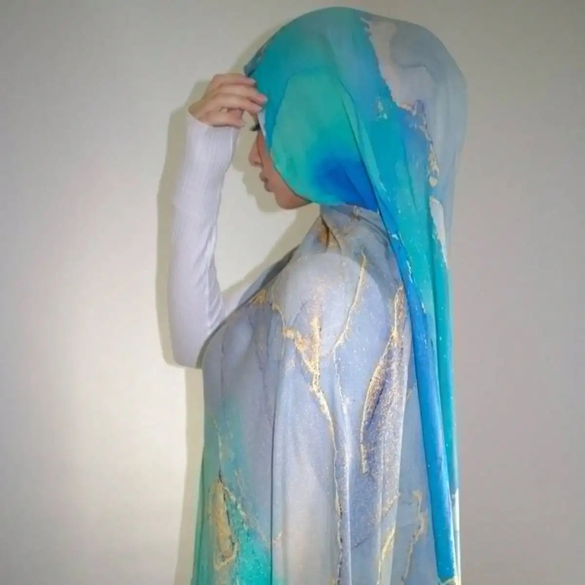 Watercolor Print Hijab Muslim Marble scarf Soft Breathable Sun Protection Lightweight Summer beach Wrap for Women
