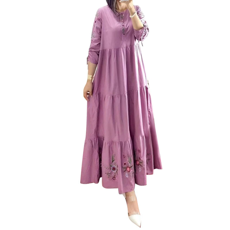 Women Floral Printed Muslim Dress Spring 3/4 Sleeve Maxi Vestidos Robe Femme ZANZEA Summer Sundress Elegant Loose Abaya Kaftan