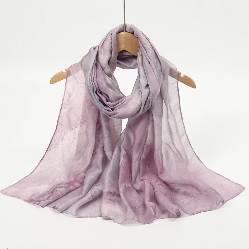 Watercolor Print Hijab Muslim Marble scarf Soft Breathable Sun Protection Lightweight Summer beach Wrap for Women