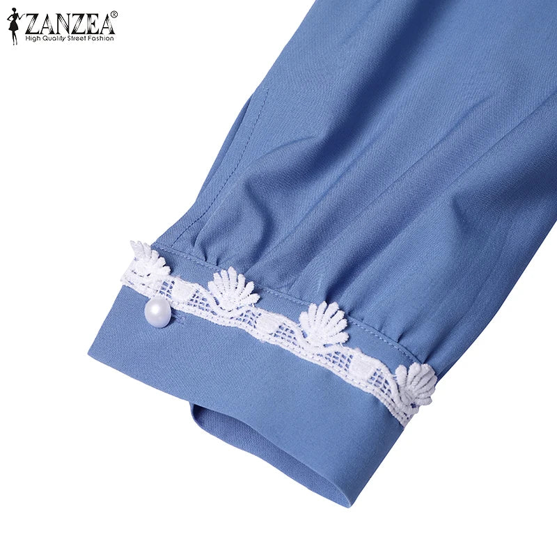 2025 Elegant O Neck Long Sleeve Dresses Women Autumn Maxi Dress ZANZEA Muslim Dubai Abaya Islamic Sundress Patchwork Vestidos