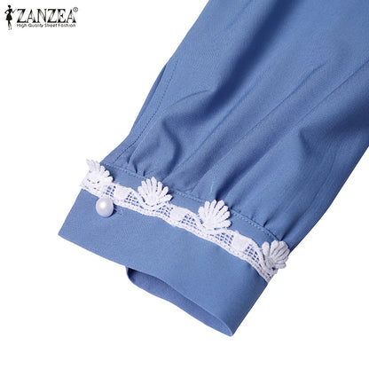 2025 Elegant O Neck Long Sleeve Dresses Women Autumn Maxi Dress ZANZEA Muslim Dubai Abaya Islamic Sundress Patchwork Vestidos