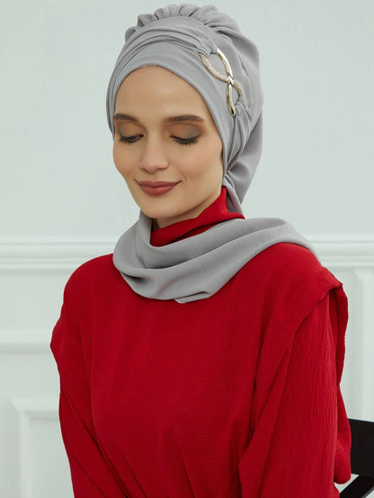 Instant Turban Scarf Head Turbans Hijab Women Headwear With Unique Accessories Butterfly Metal Buckle Design
