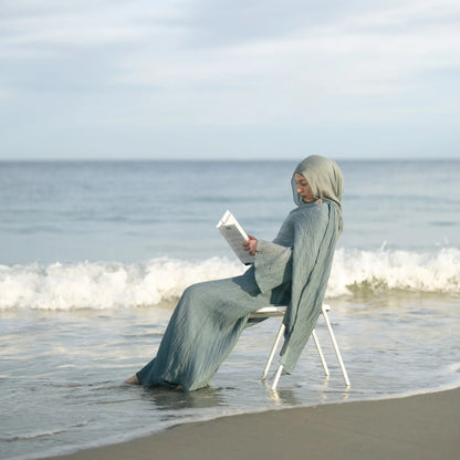 Two Piece Middle East Muslim Cardigan Set for Women Ramadan Eid Dubai Modest Abaya Dress Elegant Islam Solid Turkey Robe Outfit