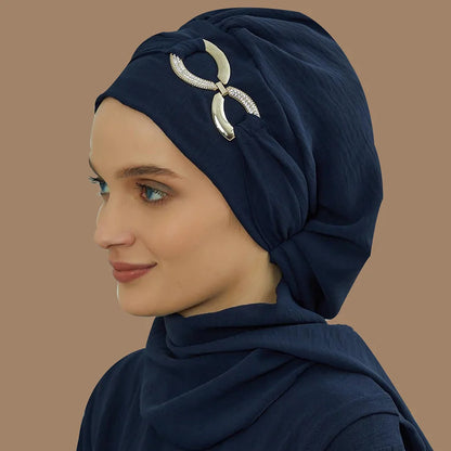 Instant Turban Scarf Head Turbans Hijab Women Headwear With Unique Accessories Butterfly Metal Buckle Design