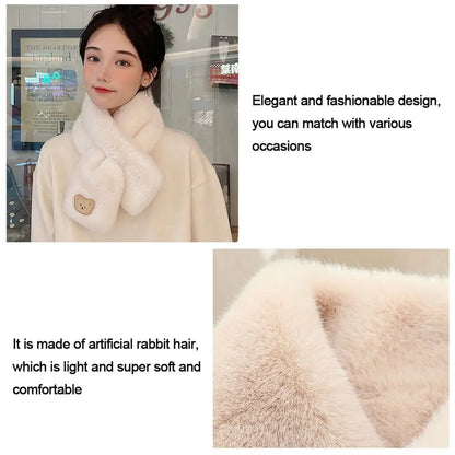 Winter Women Plush Scarf Soft Faux Rabbit Fur Snood Scarves Solid Color Neck Collar Cartoon Bear Girl Neckerchief Warmer Stuff