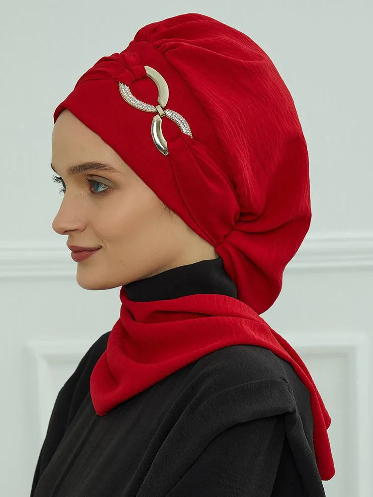 Instant Turban Scarf Head Turbans Hijab Women Headwear With Unique Accessories Butterfly Metal Buckle Design