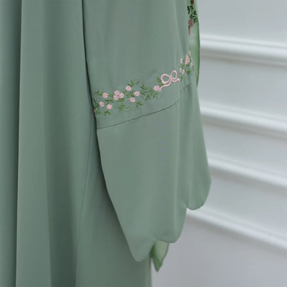 Luxurious Floral Embroidery Hijab Dress for Muslim Women Elegant Dubai Modest Abaya Eid Islam Party Jalabiya Turkey Kaftan Robe