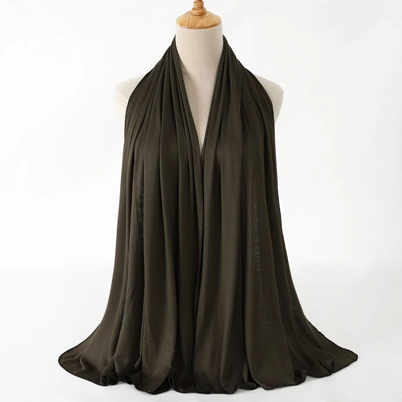 New Jersey Womens Muslim Ramadan Fashion Modal Cotton Jersey Hijab Womens High Quality Solid Color Soft Hijab Long African Scarf