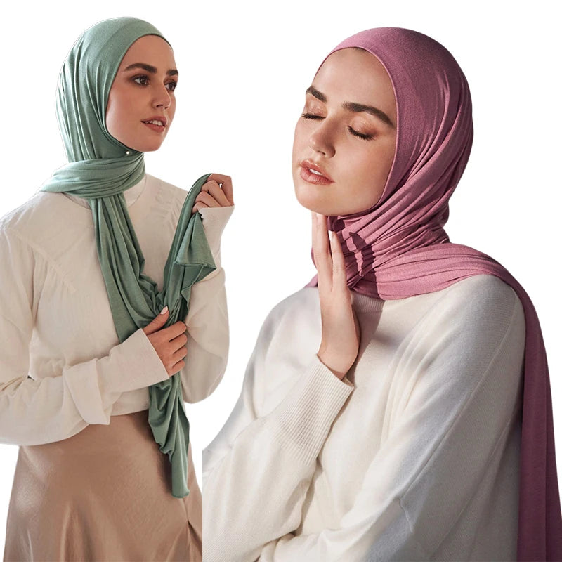 New Jersey Womens Muslim Ramadan Fashion Modal Cotton Jersey Hijab Womens High Quality Solid Color Soft Hijab Long African Scarf
